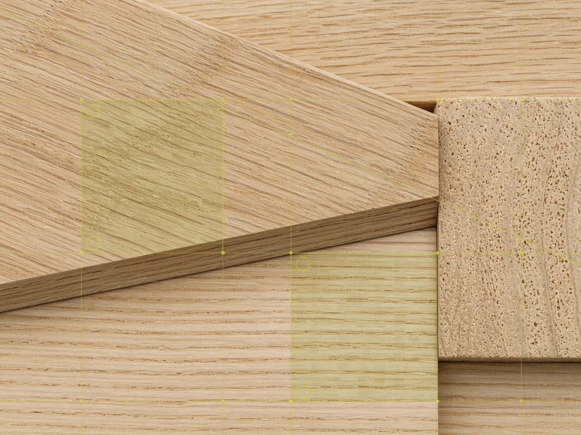 Close-up wood joinery with inspection grid overlay