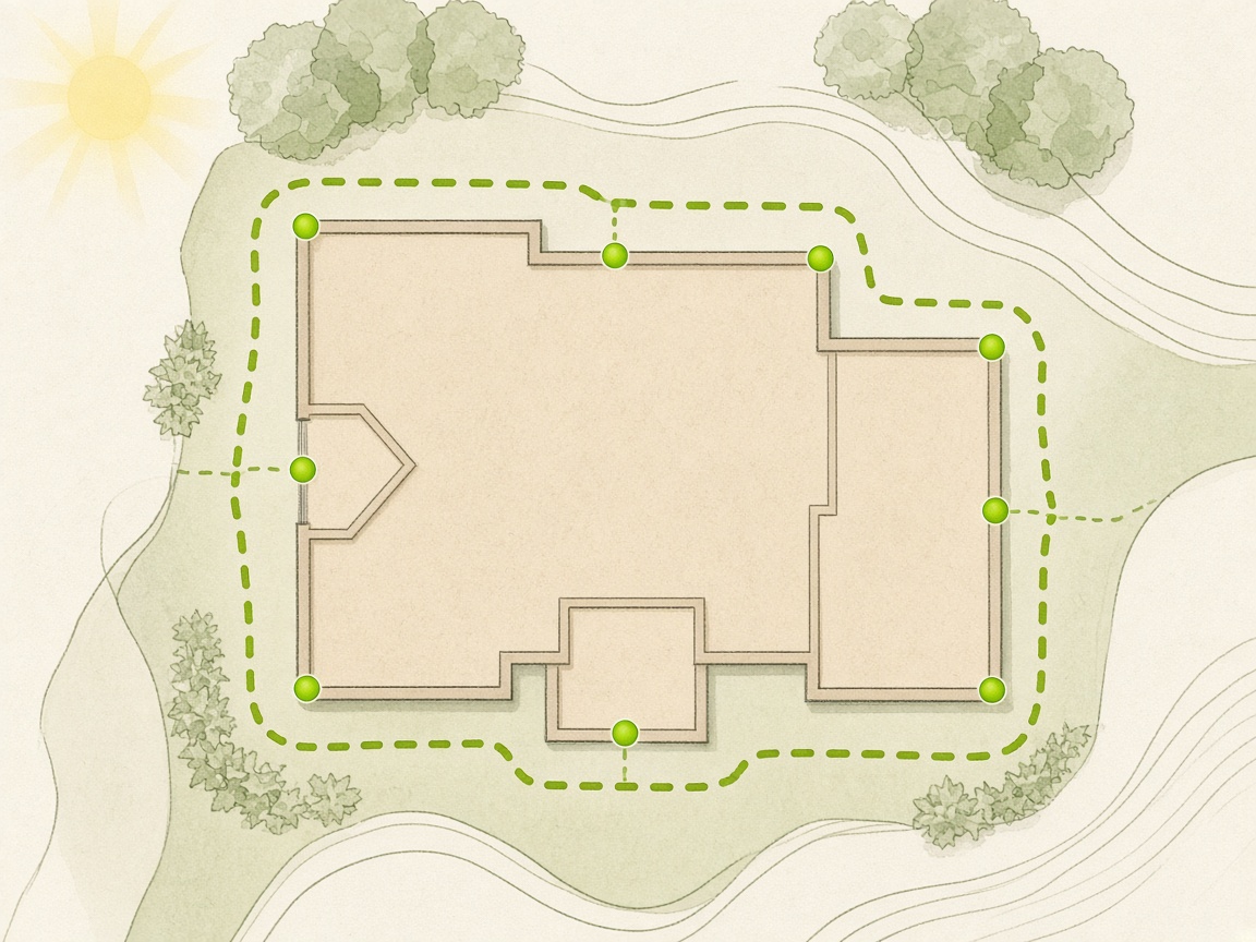Property perimeter inspection map with lime markers